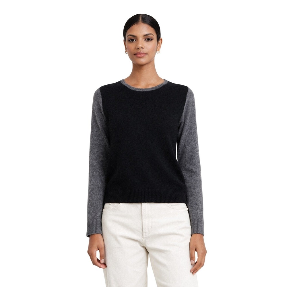 BLOOMINGDALE'S 100% Cashmere Colorblock Crewneck Sweater‎ Black Gray S